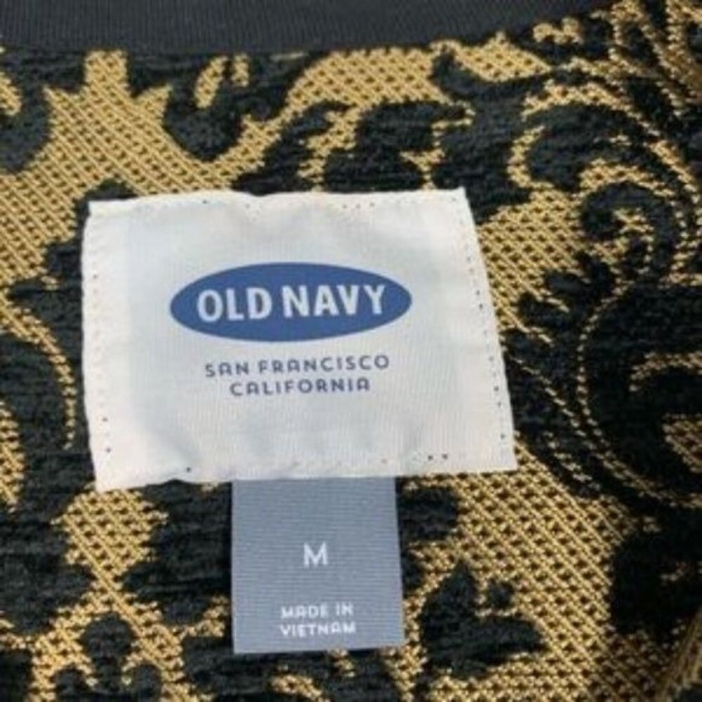 Old Navy Blazer Party Evening Black Gold Damask Unlined Open Front Size Medium - Picture 7 of 8